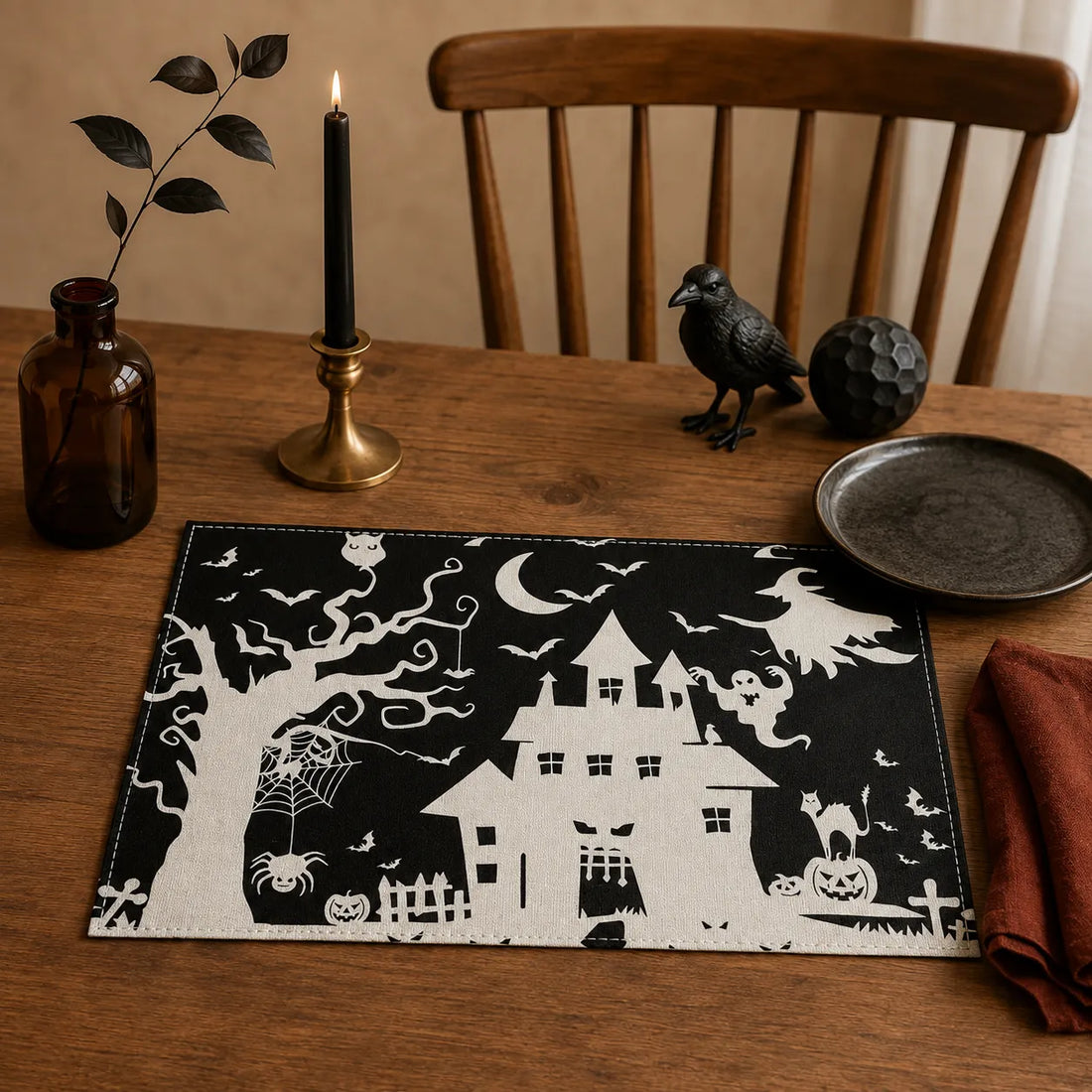 Set de Table Noir et Blanc Halloween Design Pratique