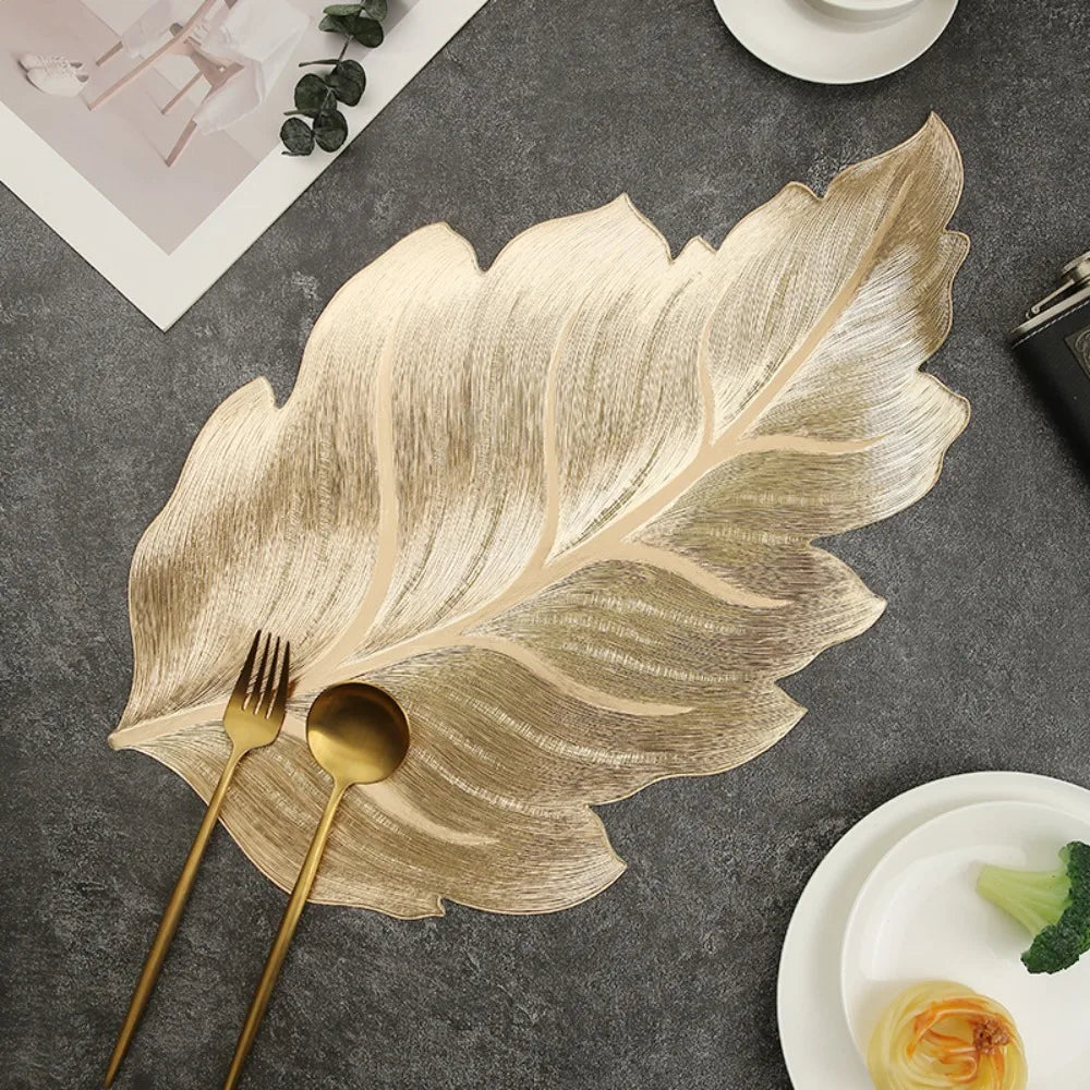 Set de Table Raffiné Feuille Or Design