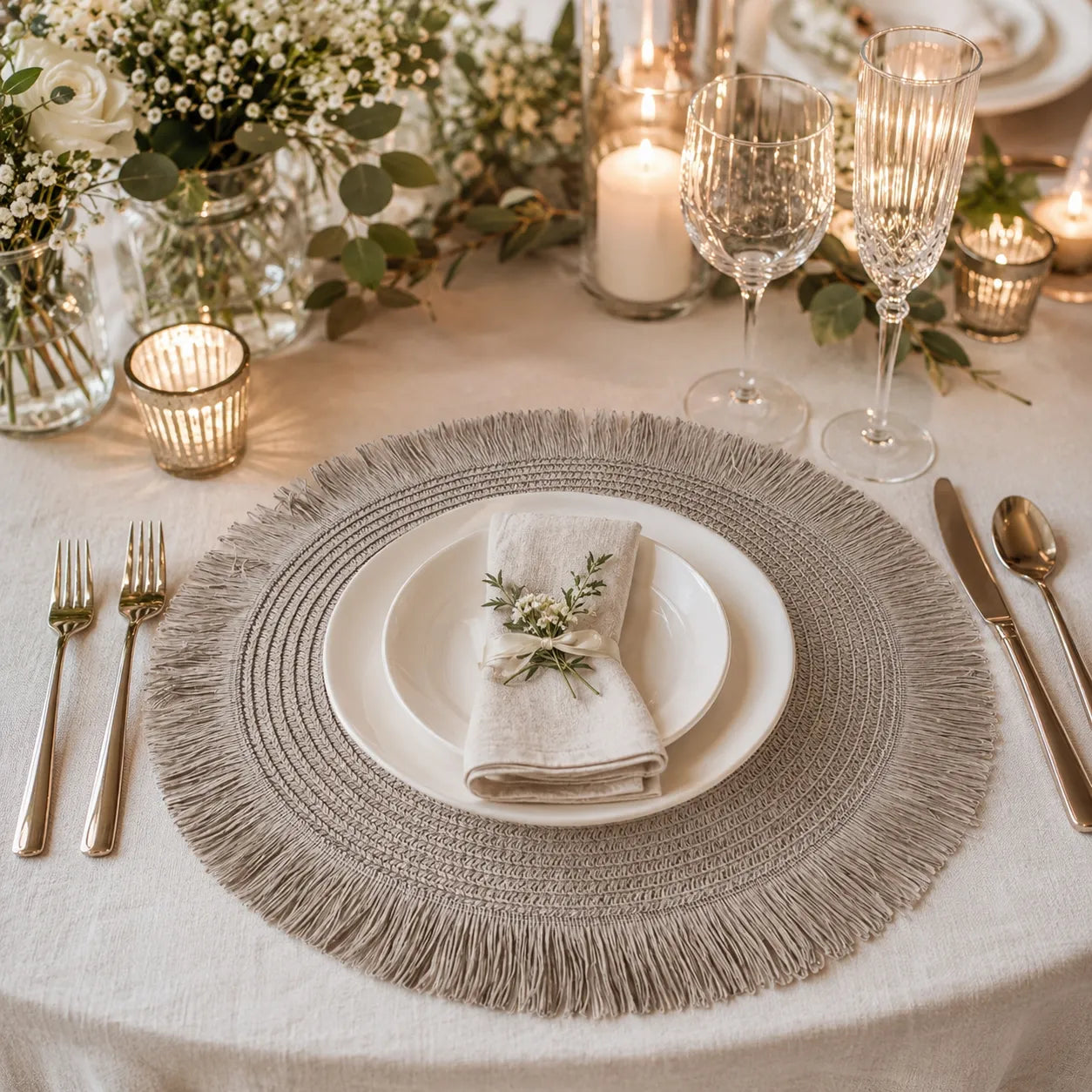 Set de Table Rond Gris Chic bohême