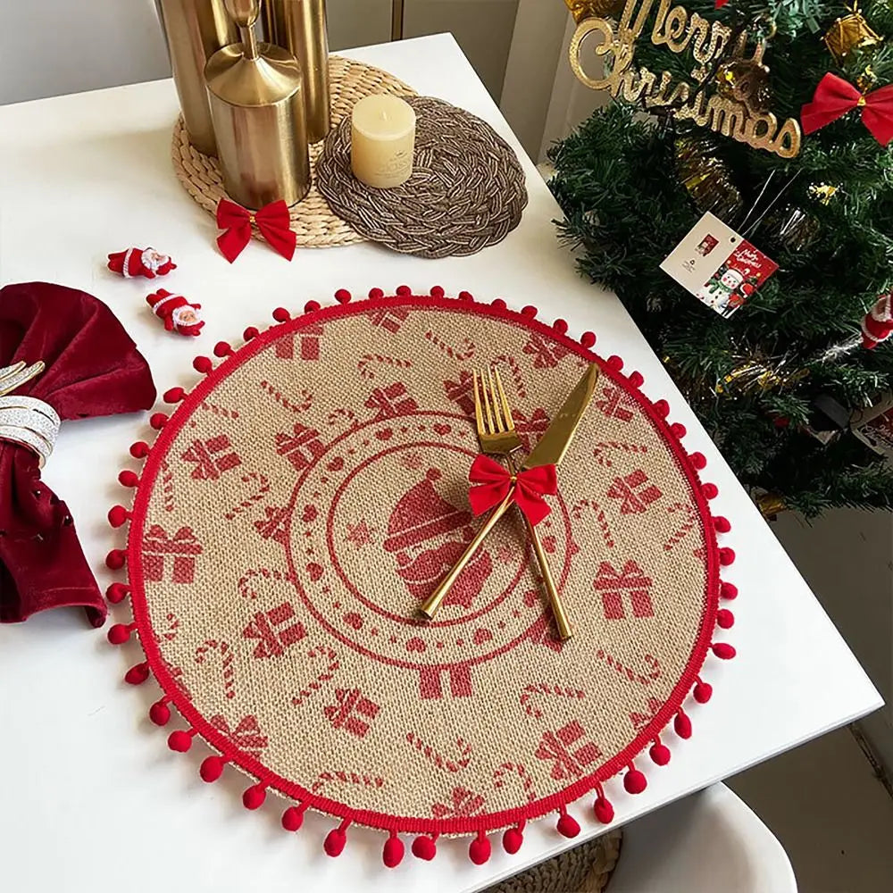 Set de Table Rond en Jute à Pompons