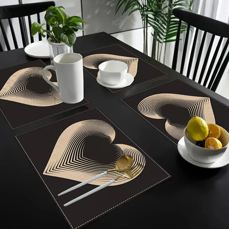 Set de Table Saint-Valentin Noir en Lin