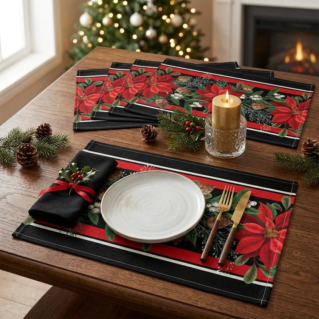 Set de Table en Lin Noir Noël élégant 