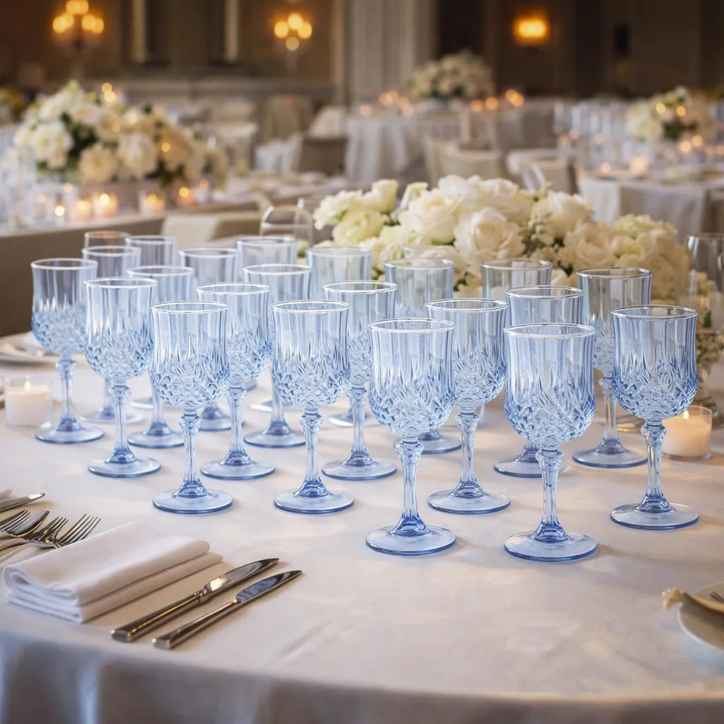 Set de Verres à Vin en Plastique Bleu pour Mariage