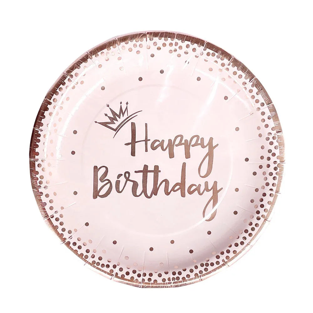 Assiettes Happy Birthday Roses Elégantes