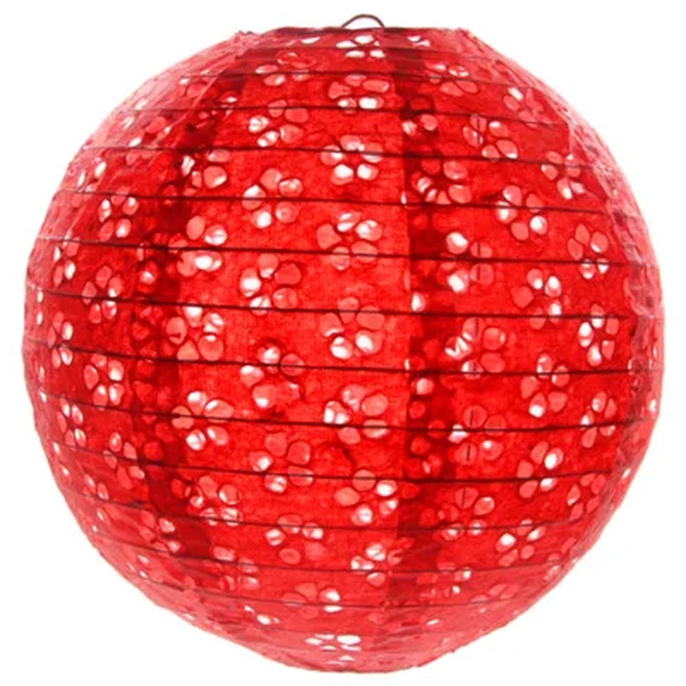 Lampion Rouge à Motifs Fleurs Ajourés