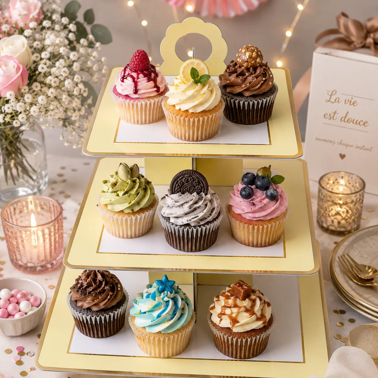 Support Cupcake En Carton Jaune et Blanc