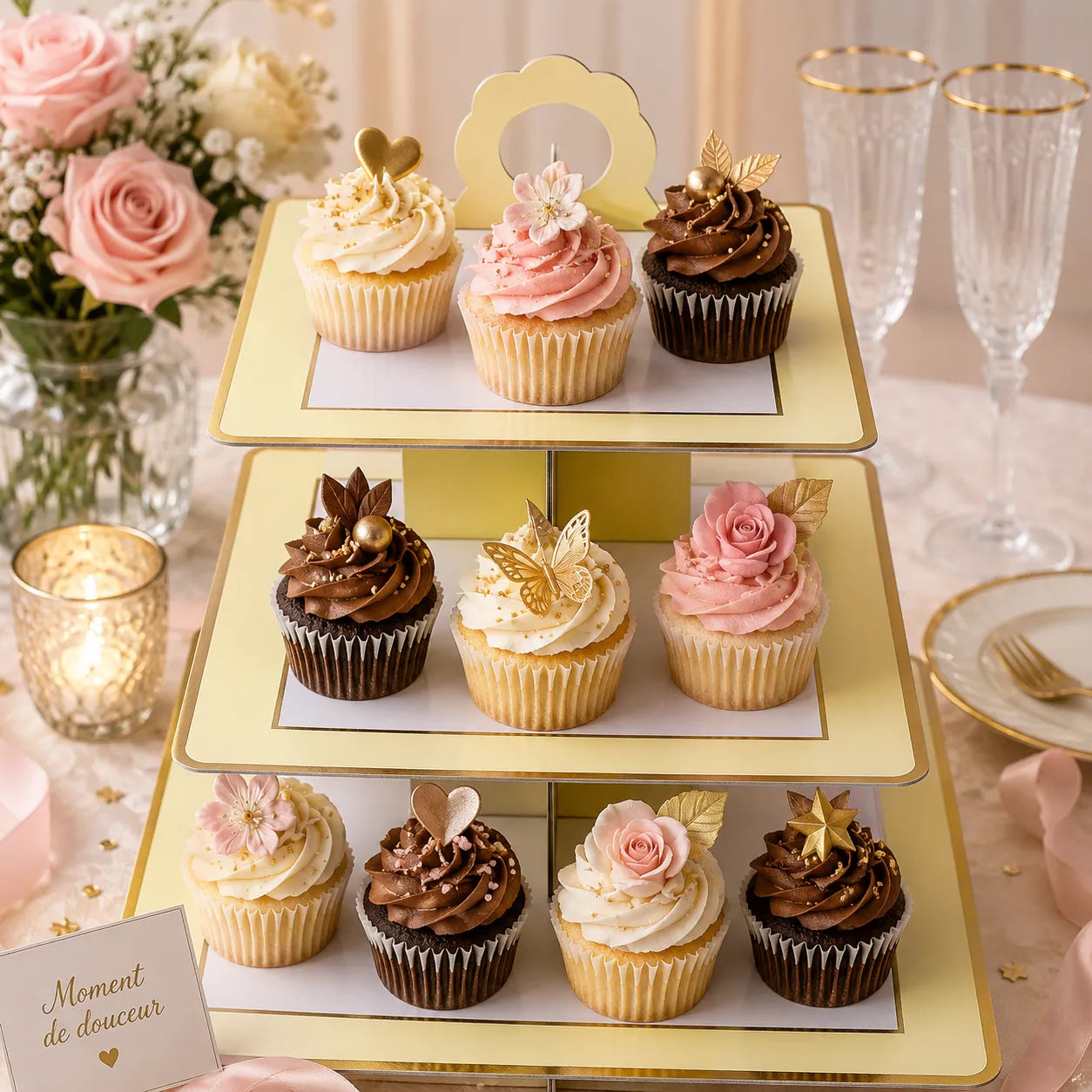 Support Cupcake En Carton Jaune et Blanc chaleureuse