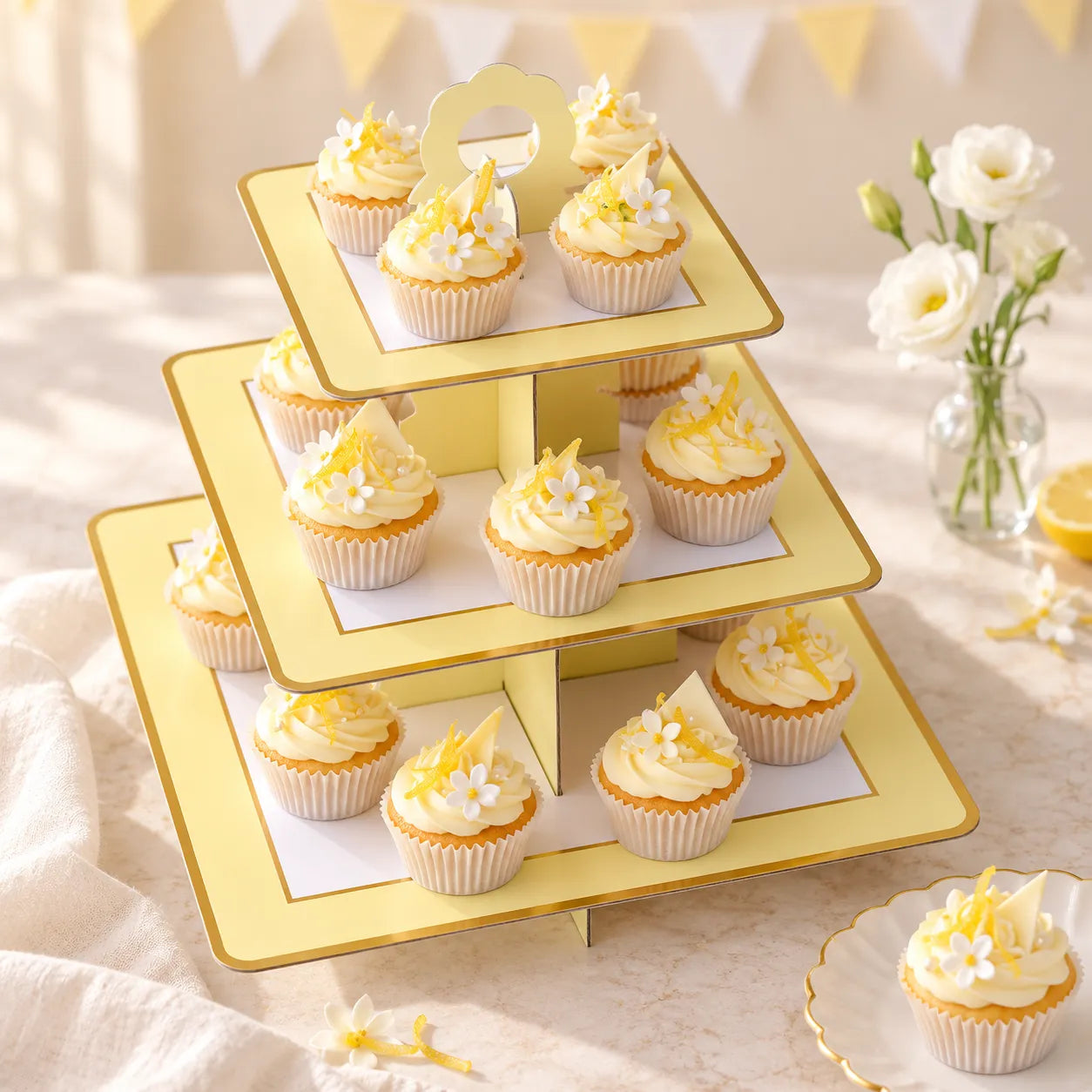 Support Cupcake En Carton Jaune et Blanc original