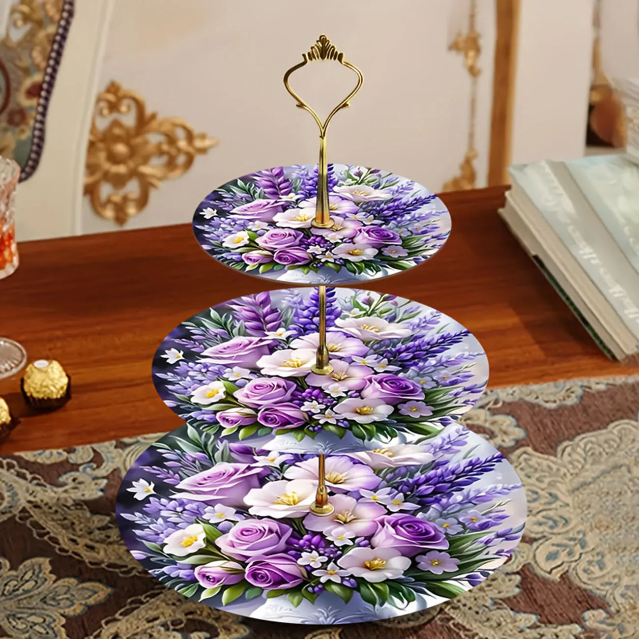 Support Cupcake Fleuri Violet Plateau