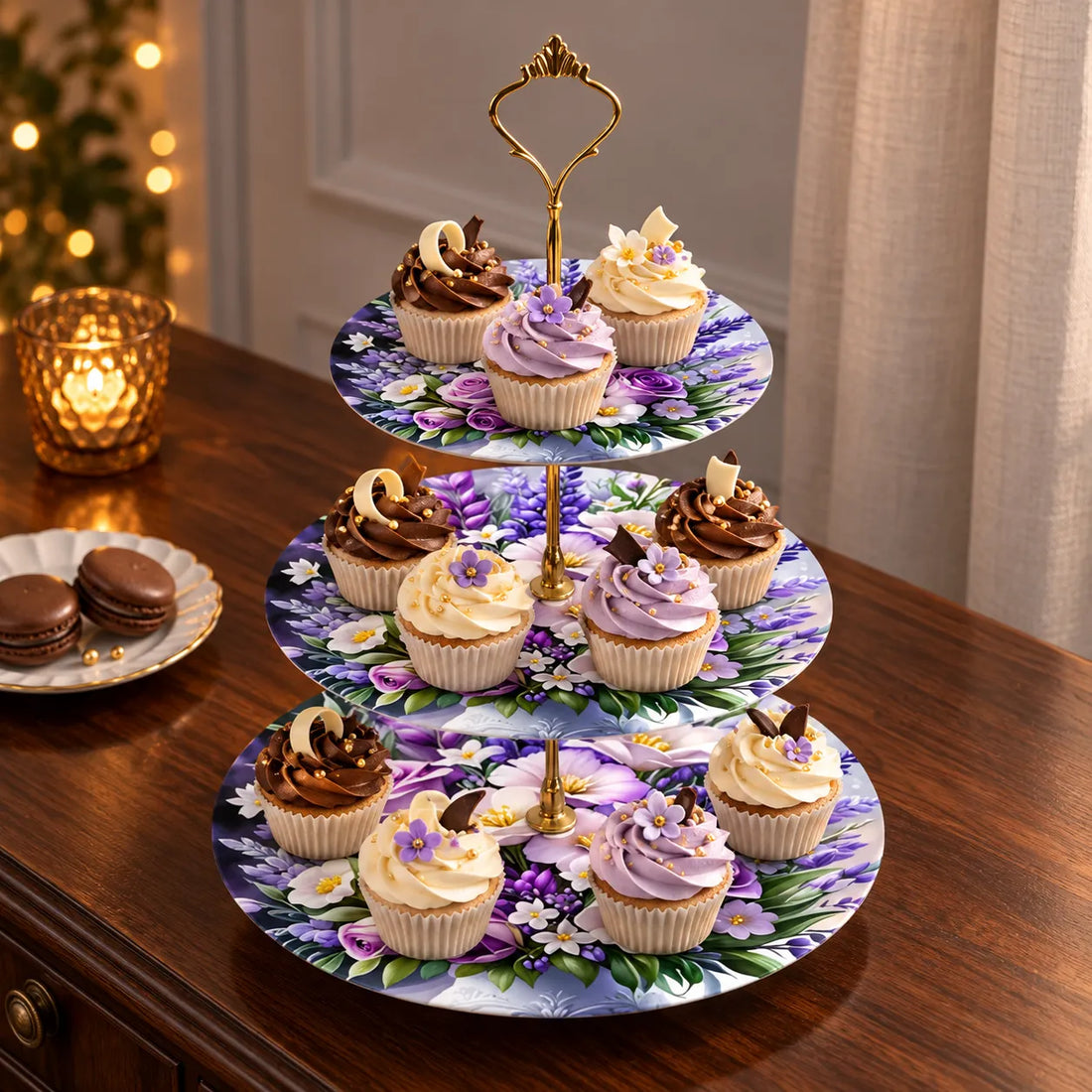 Support Cupcake Fleuri Violet élégant