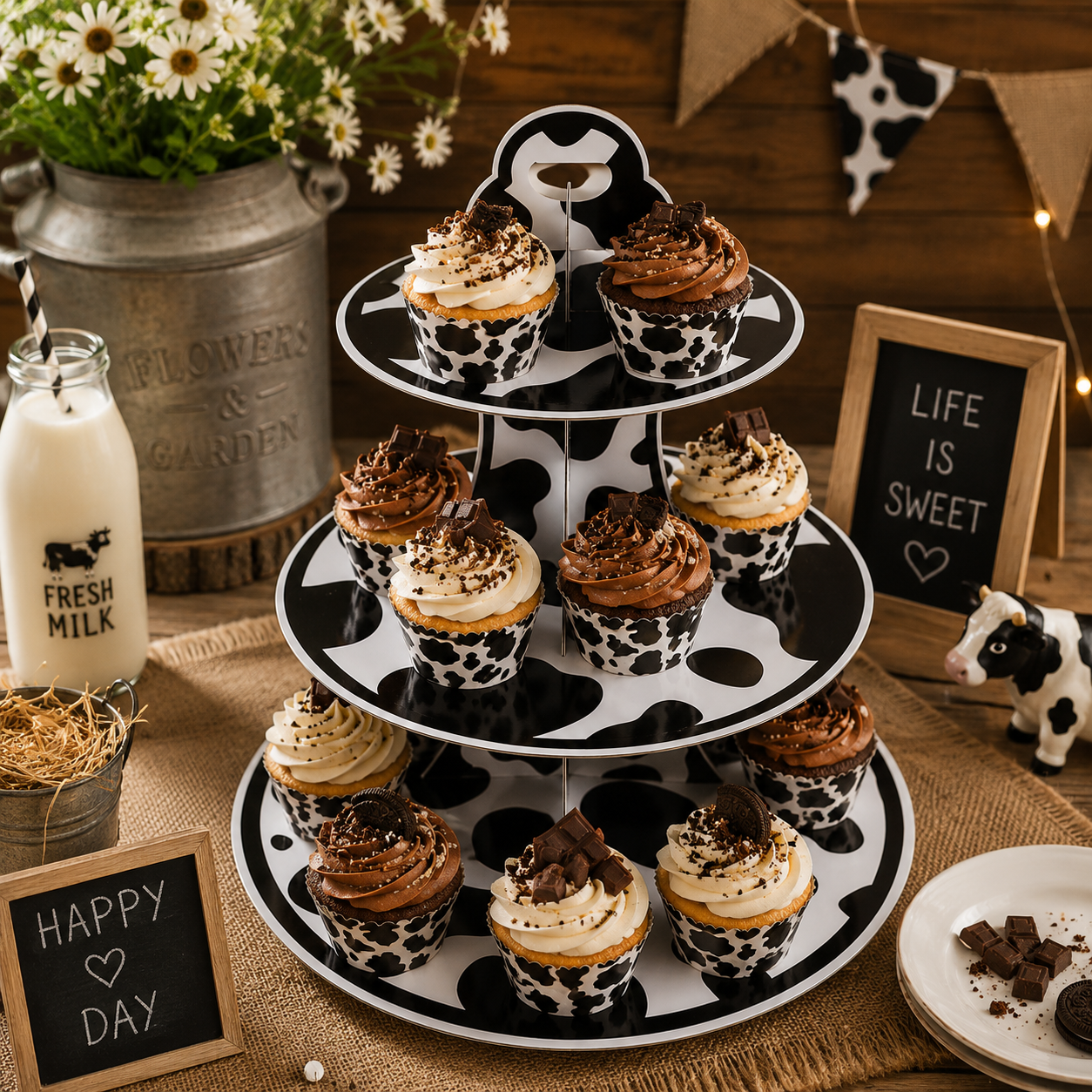 Support à Cupcakes Motif Vache Design
