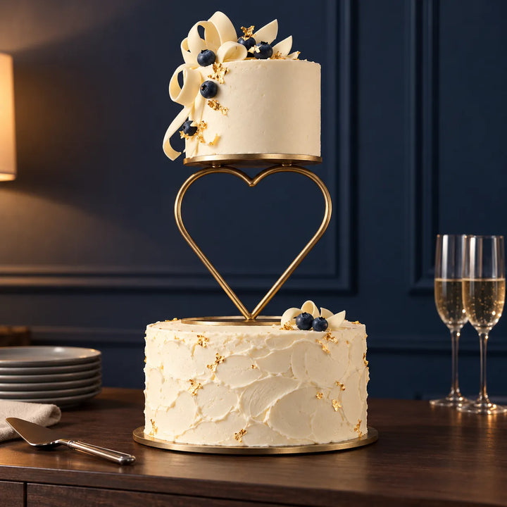 Support Gâteau Cœur Doré luxe