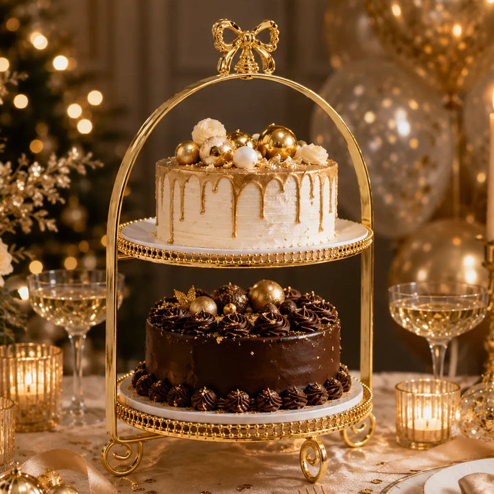 Support à Gâteau Doré à Nœud Elégant
