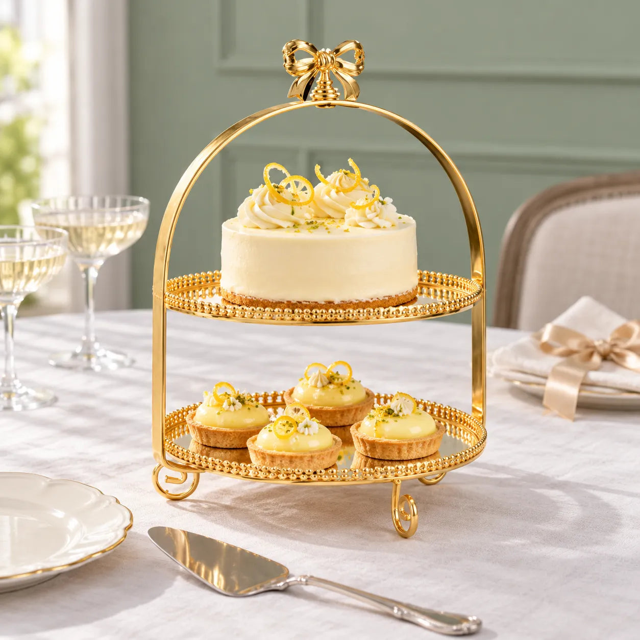 Support à Gâteau Doré à Nœud luxe