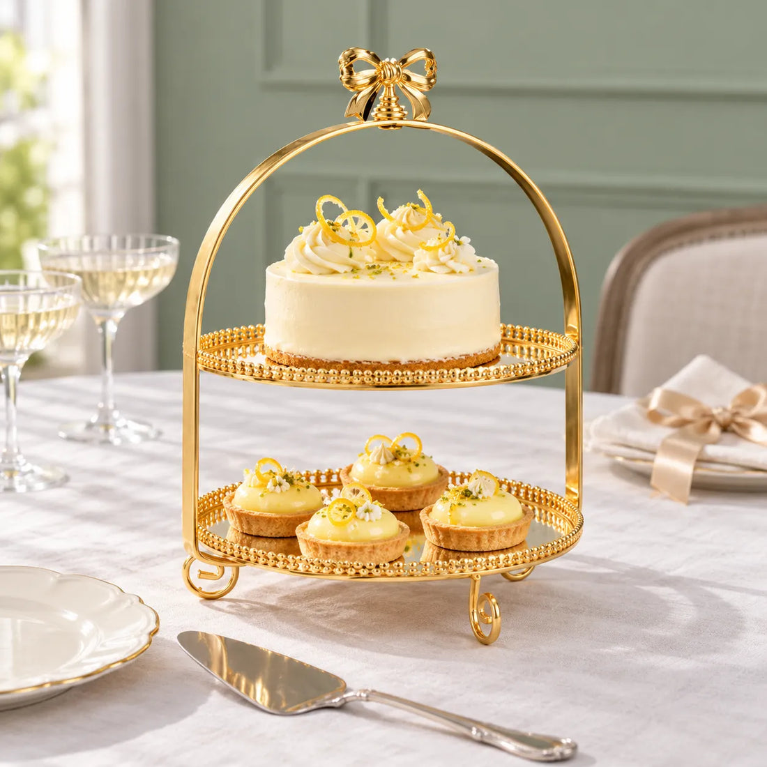 Support à Gâteau Doré à Nœud luxe