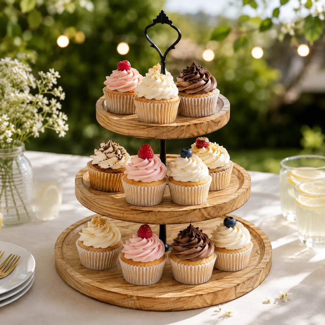 Support Rond en Bois à Cupcakes