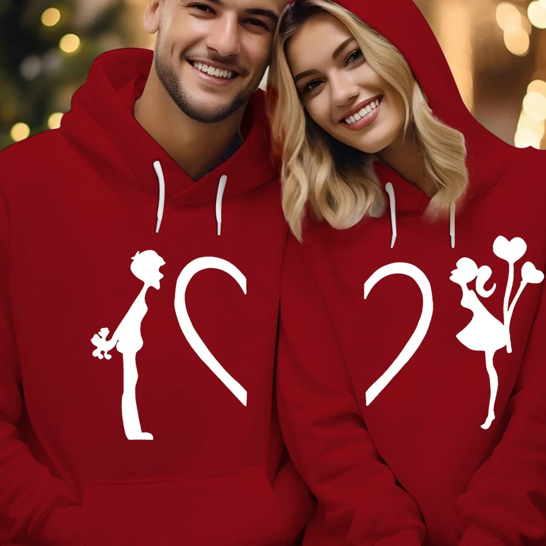 Sweat à Capuche Saint-Valentin pour Couple Rouge