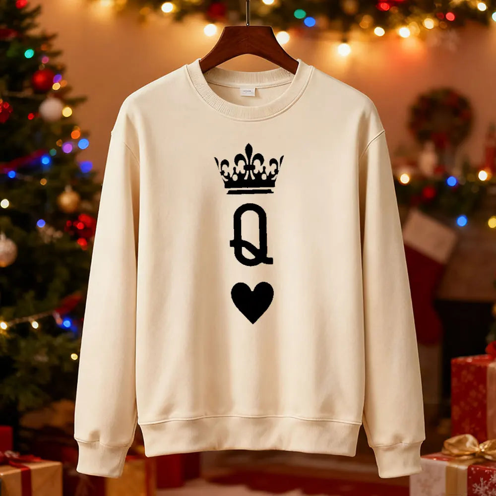 Sweat Couple Roi et Reine beige femme