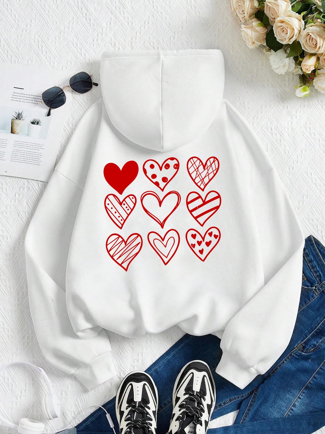 Sweat à Motif Cœur Balnc