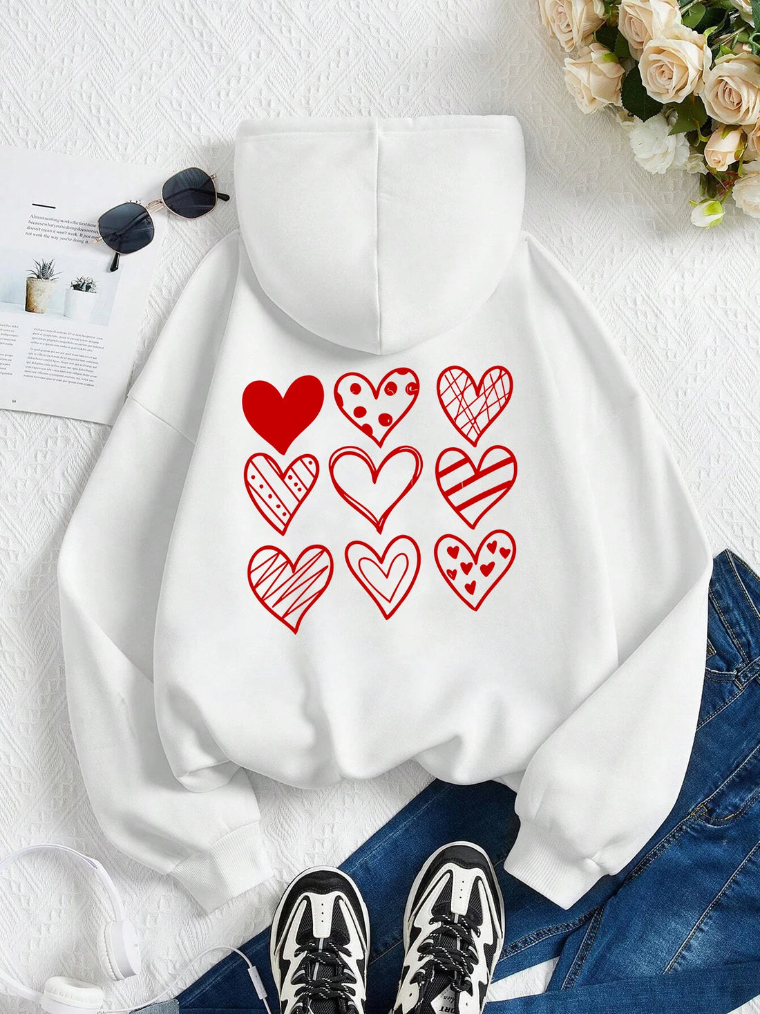 Sweat à Motif Cœur Balnc