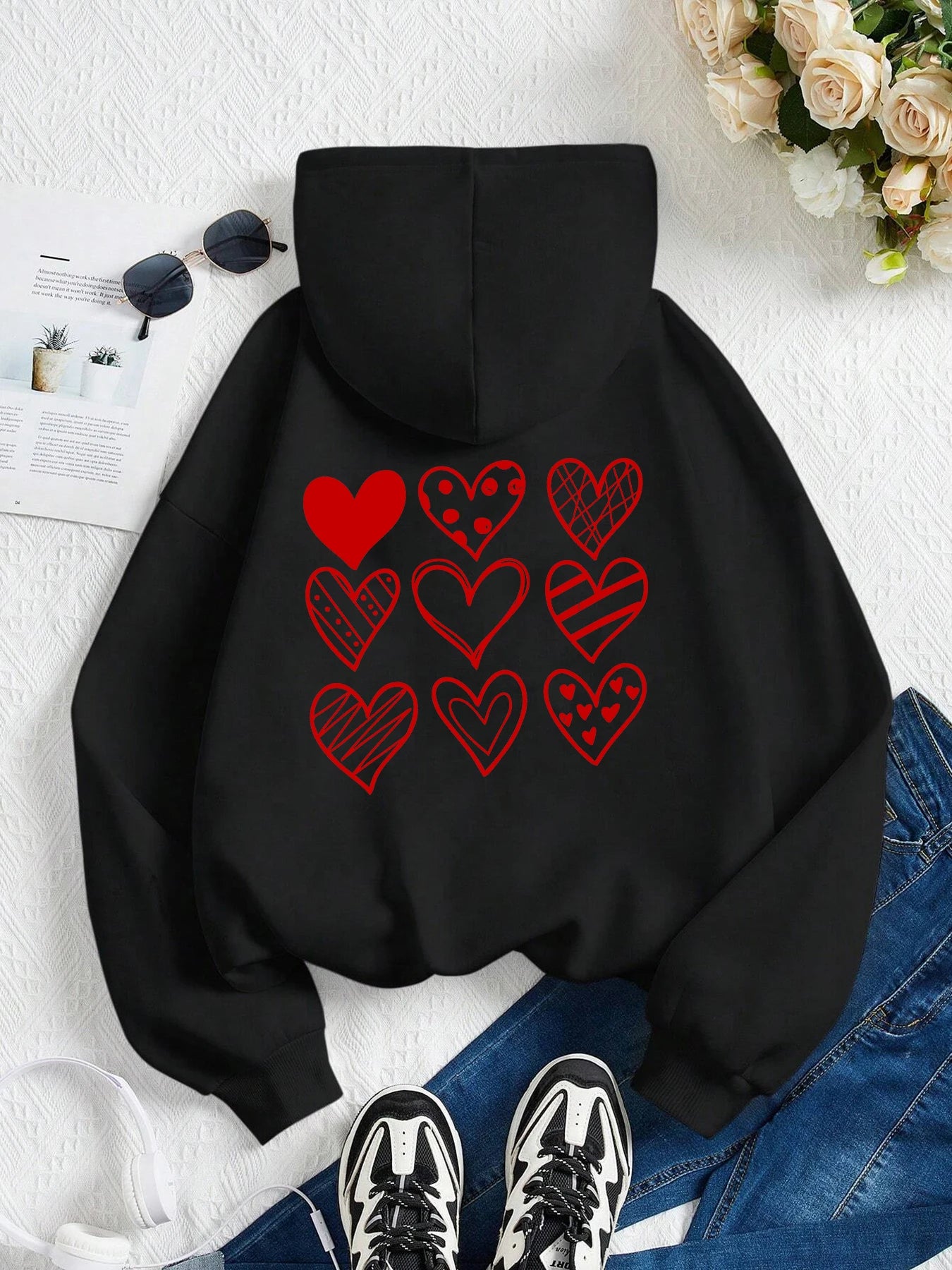 Sweat à Motif Cœur Noir