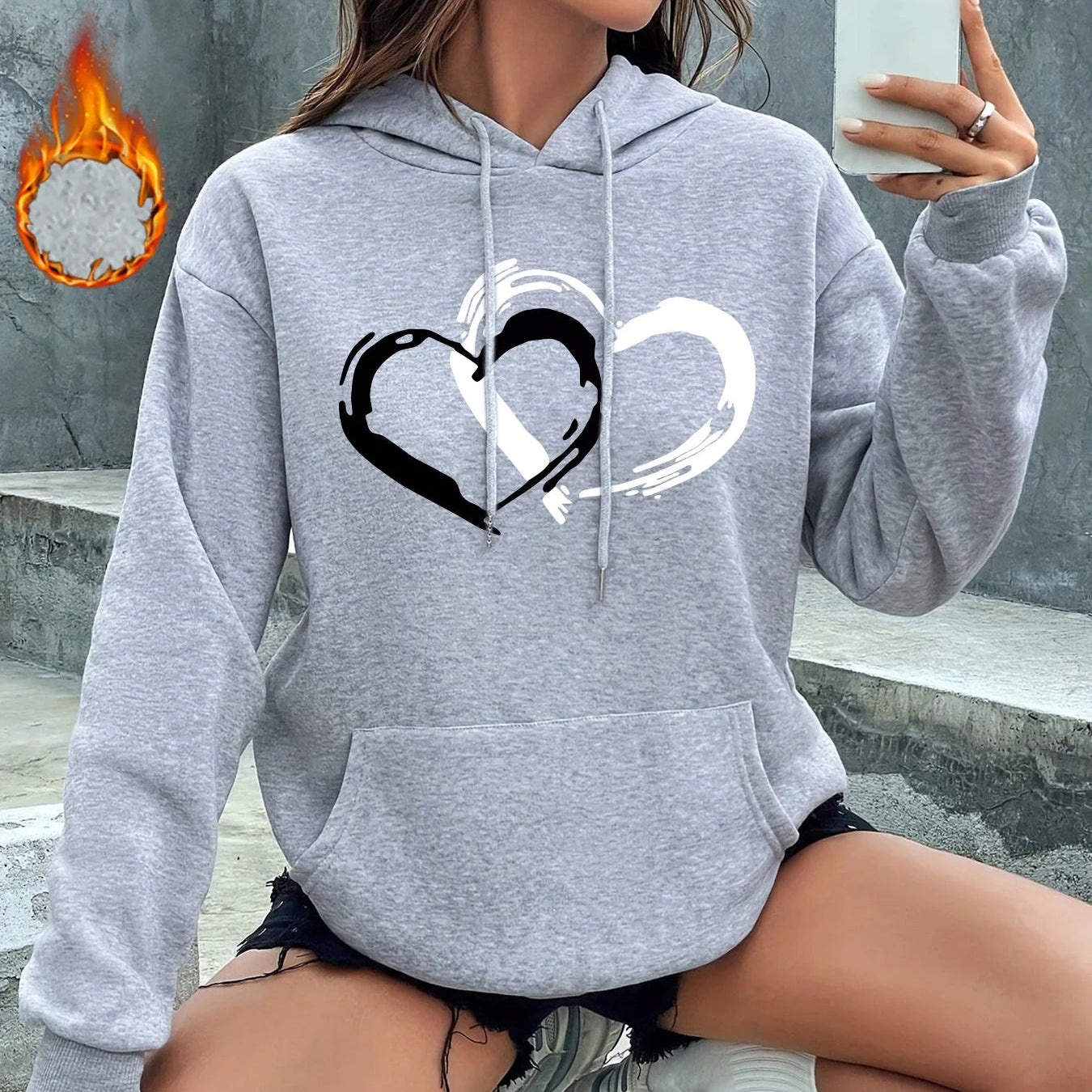 Sweat à Motif Double Cœurs Gris
