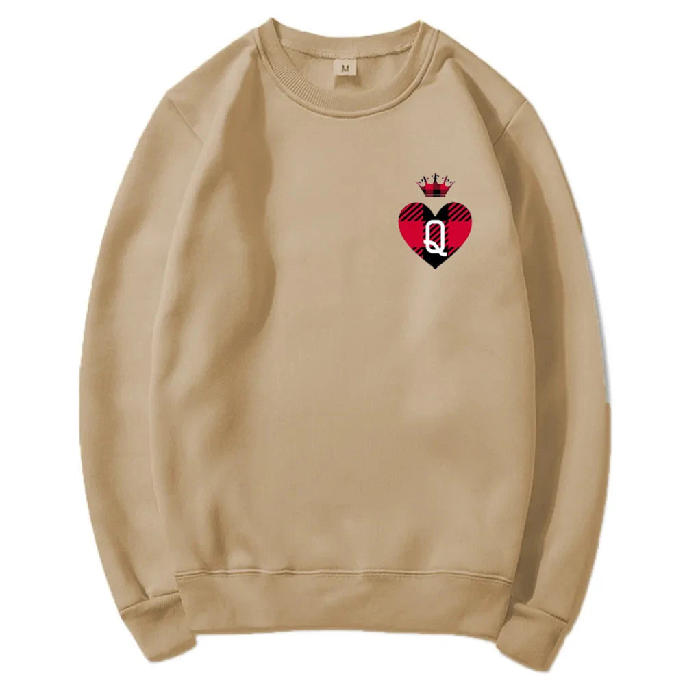 Sweat Roi et Reine Saint-Valentin Beige coeur