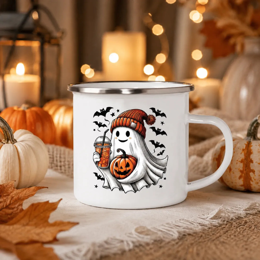 Tasse Halloween en Email Petit Fantôme joyeux