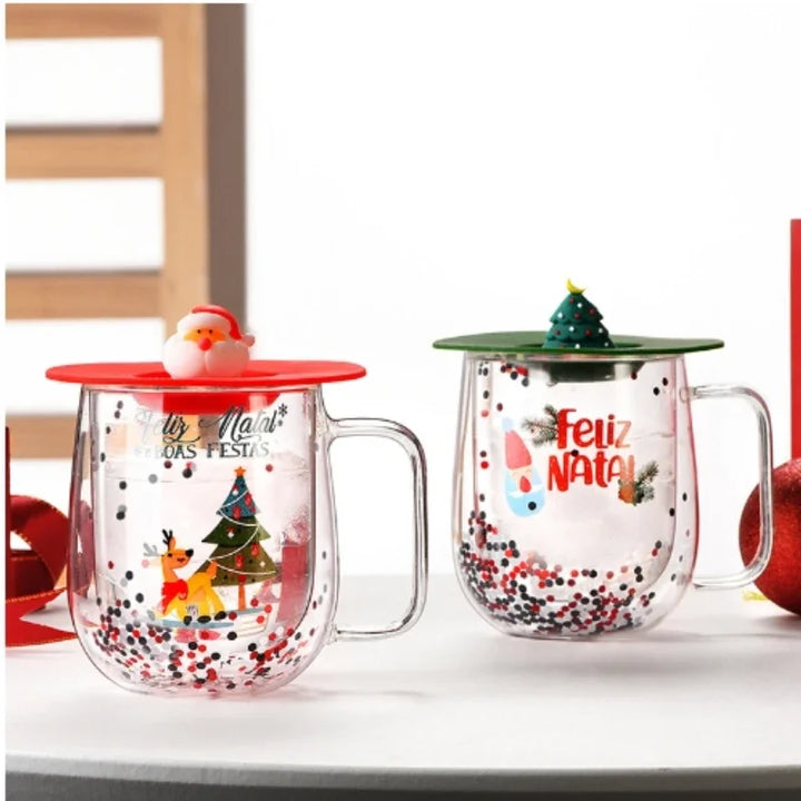 Tasse en Verre à Double Paroi Sapin Rouge