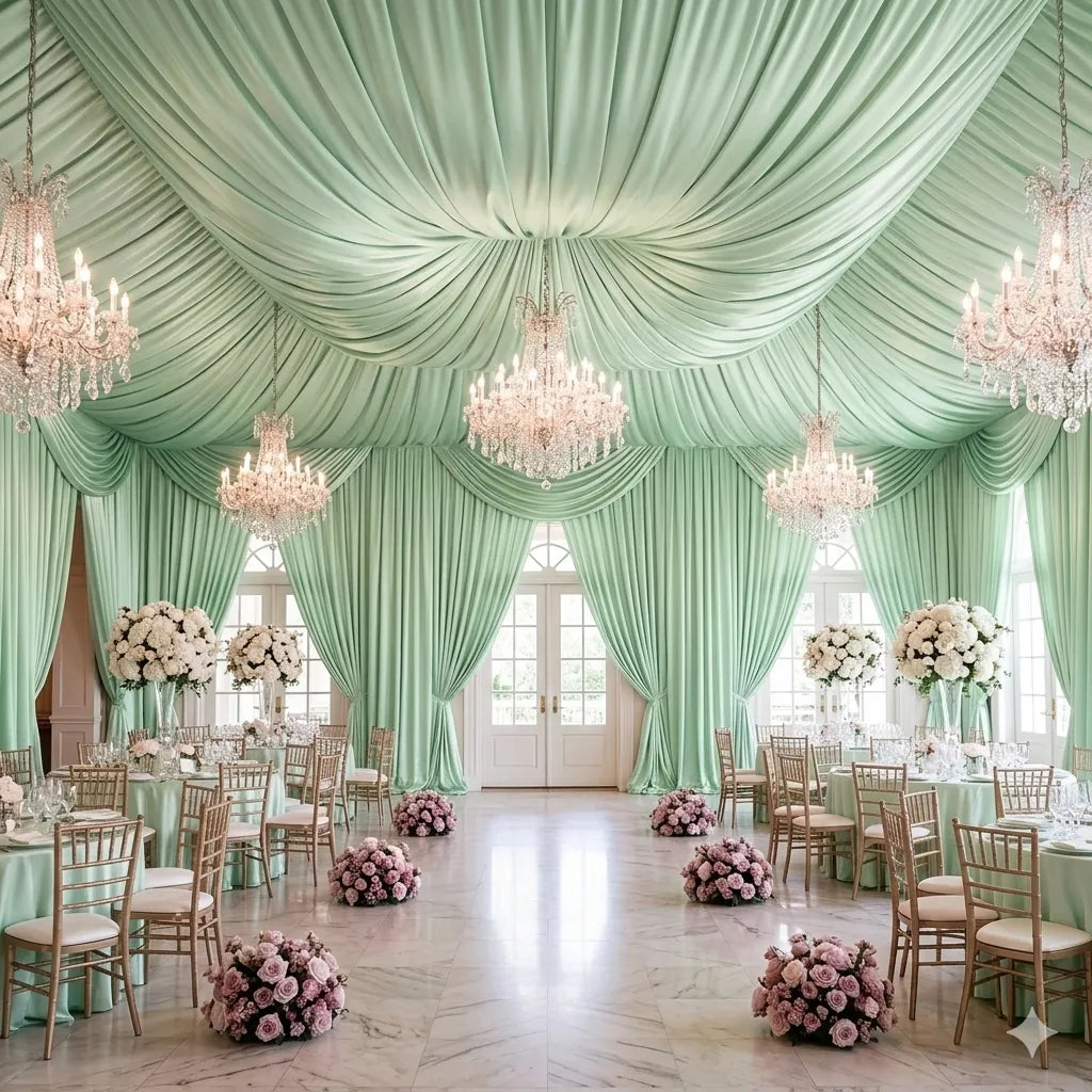Tenture Mariage Vert Clair Satiné impécable