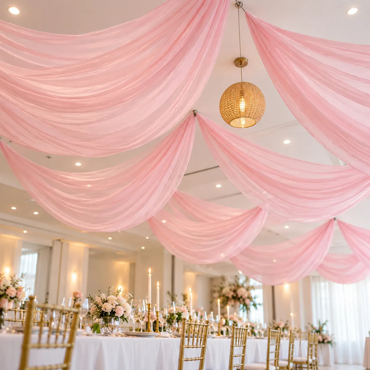 Tenture Plafond Mariage Rose Pastel Doux