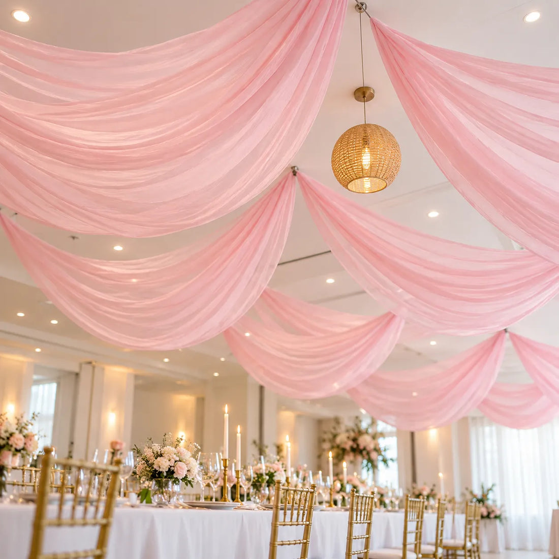 Tenture Plafond Mariage Rose Pastel Doux