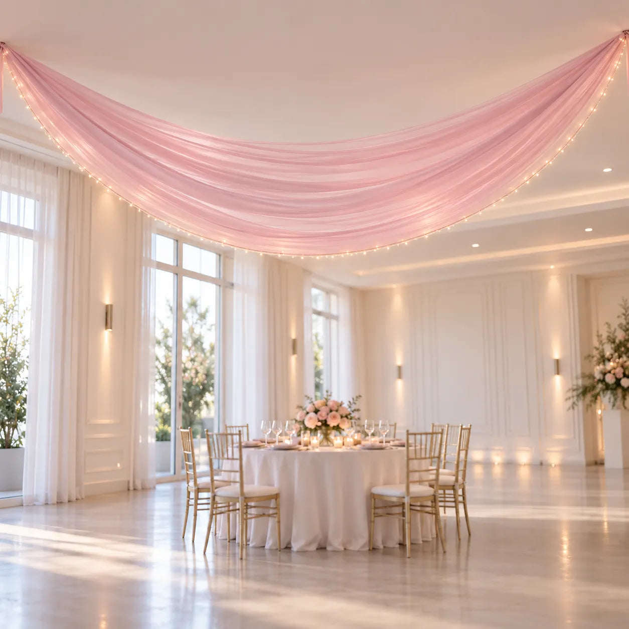 Tenture Plafond Mariage Rose Tendre Harmonieux