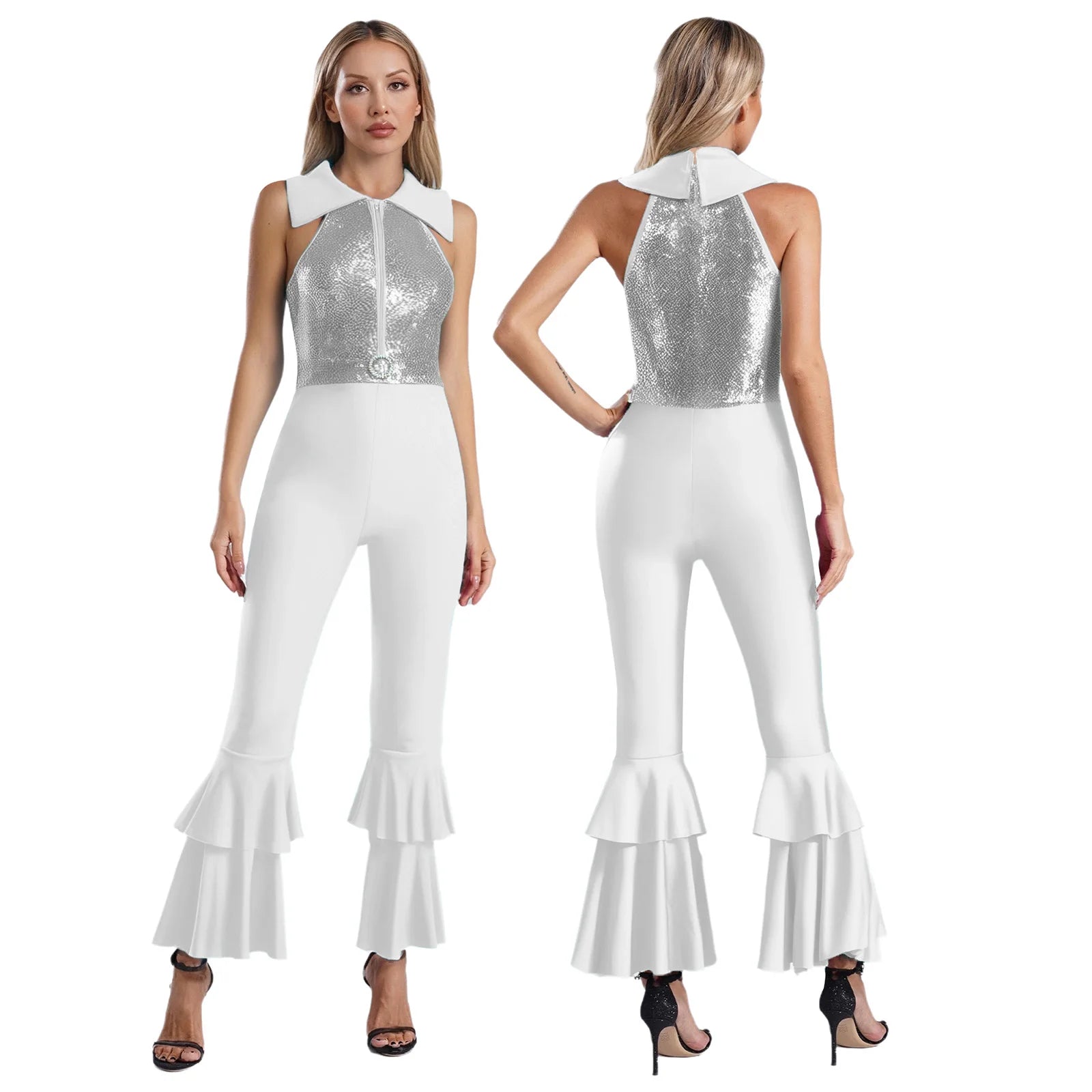 Tenue Disco Femme Blanche Pailletée