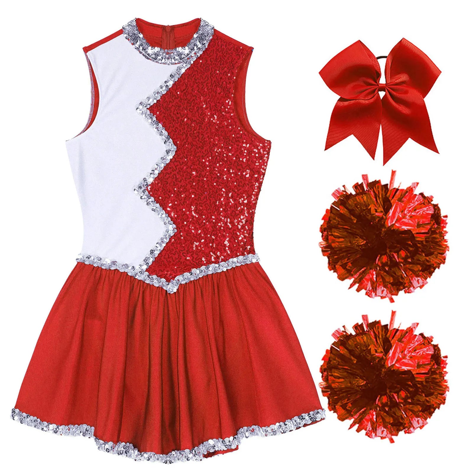 Tenue Pompom Girl Rouge Pailletée de qualité