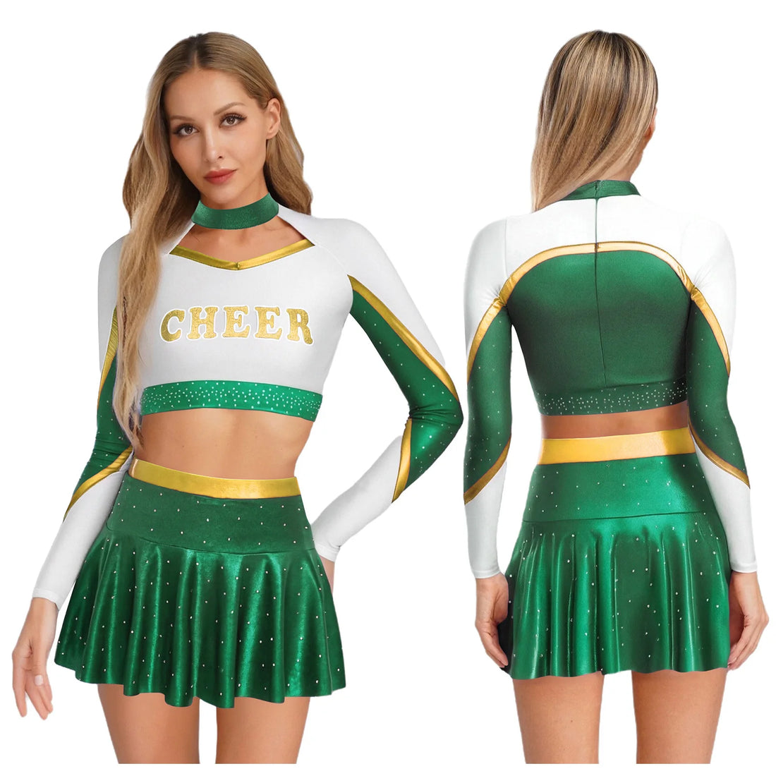 Tenue Pompom Girl Vert et Doré Unique