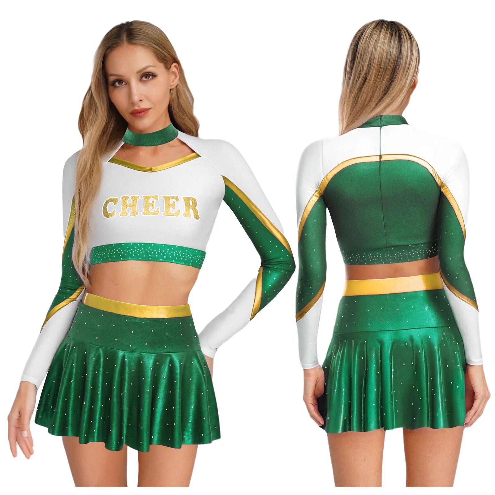 Tenue Pompom Girl Vert et Doré Unique