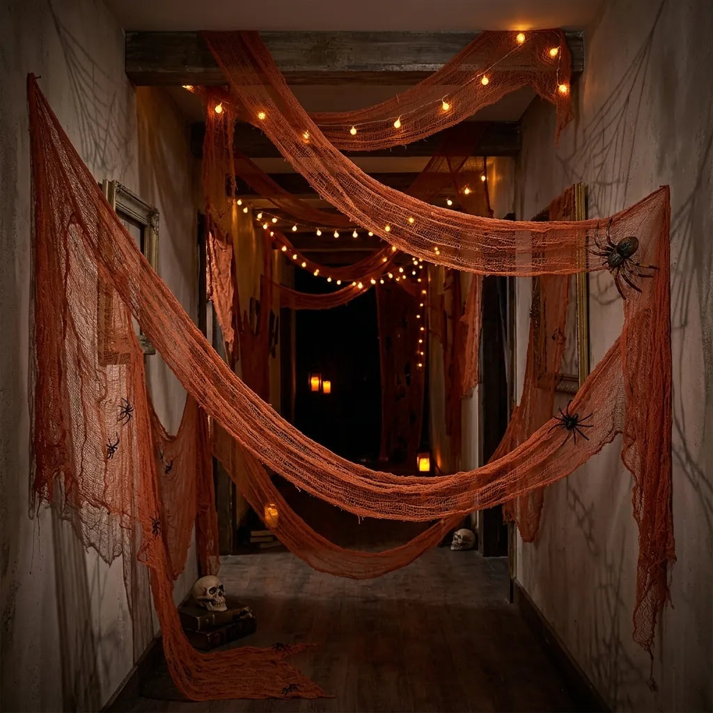 Toile d’Araignée Orange en Tissu de Gaze Unique