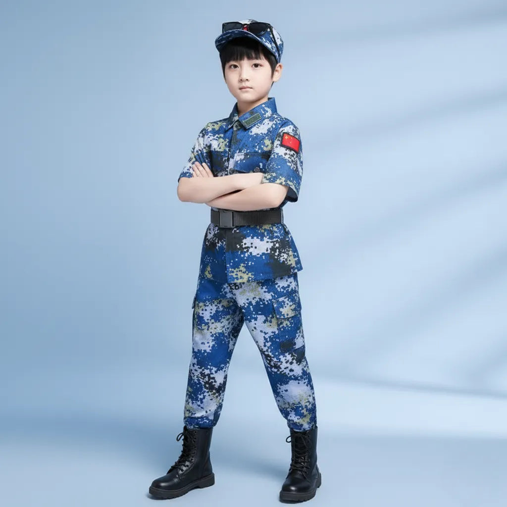 Uniforme Militaire Bleu à Manches Courtes