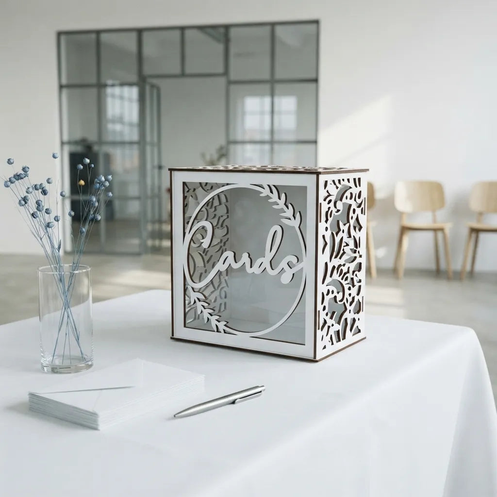 Urne à Enveloppes Mariage en Bois Blanc Design