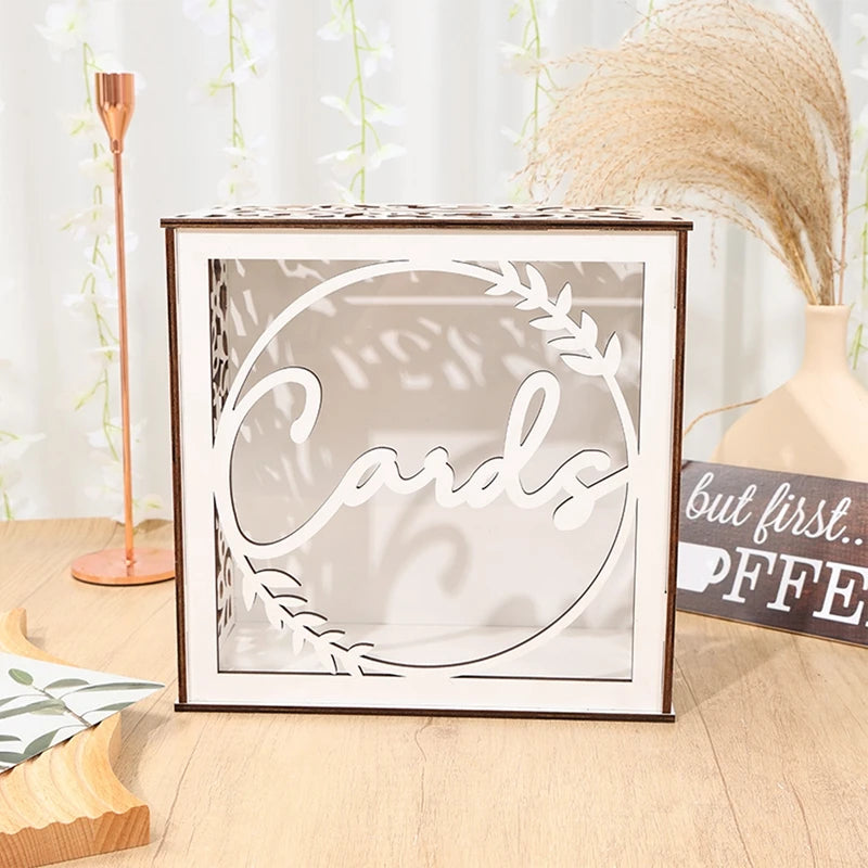 Urne à Enveloppes Mariage en Bois Blanc Moderne