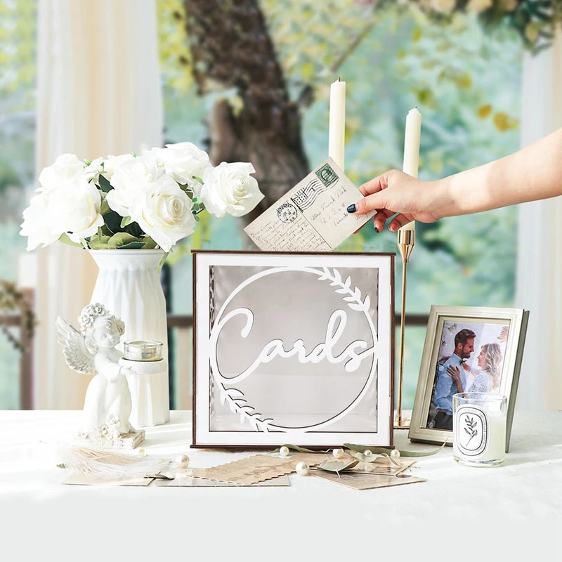 Urne à Enveloppes Mariage en Bois Blanc Stylée