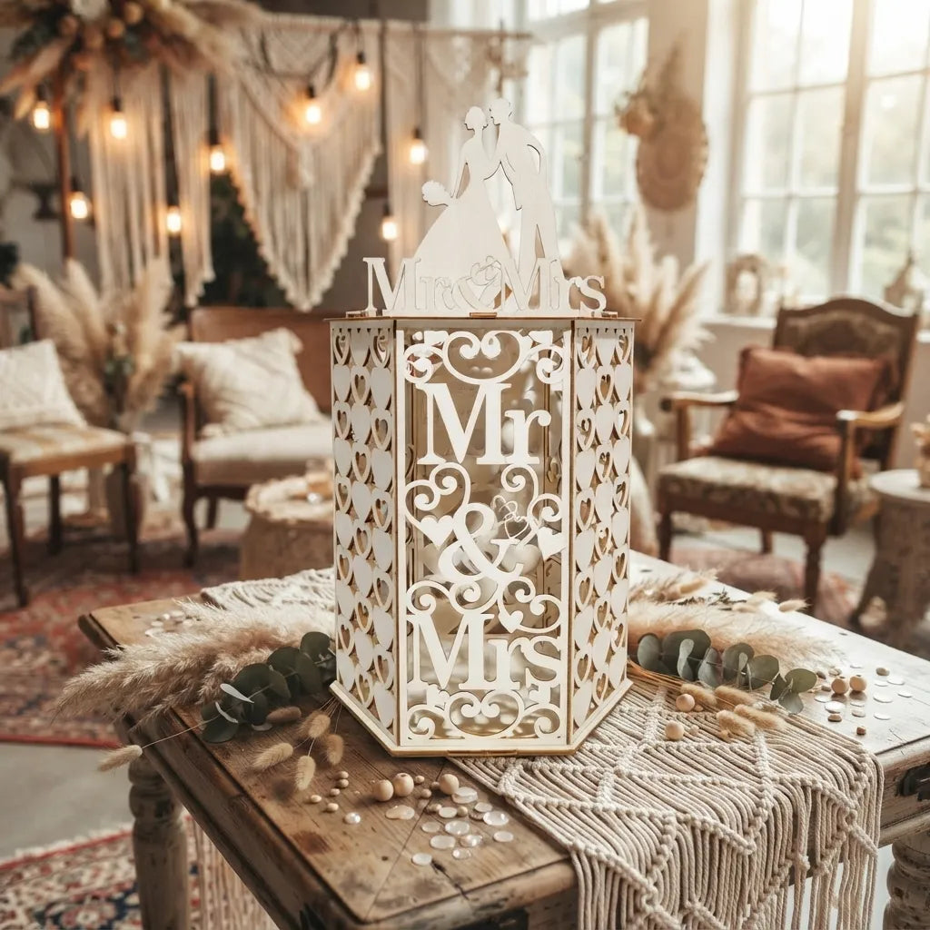 Urne Mariage Ajouré Mr & Mrs Minimaliste