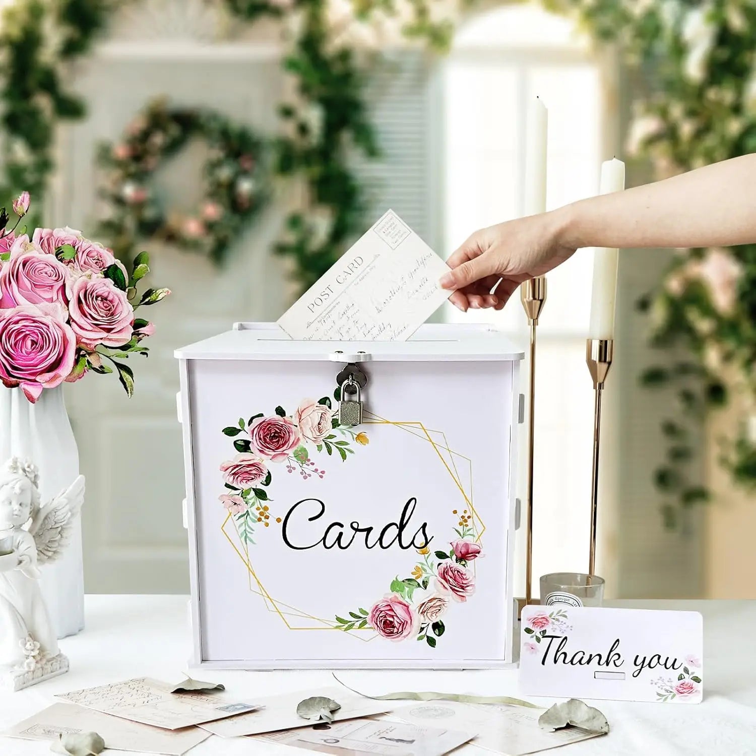 Urne Mariage Fleurie en Acrylique Blanc