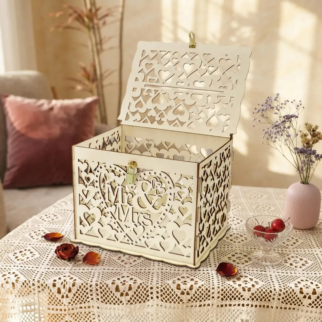 Urne Mariage en Bois Ajourée Design