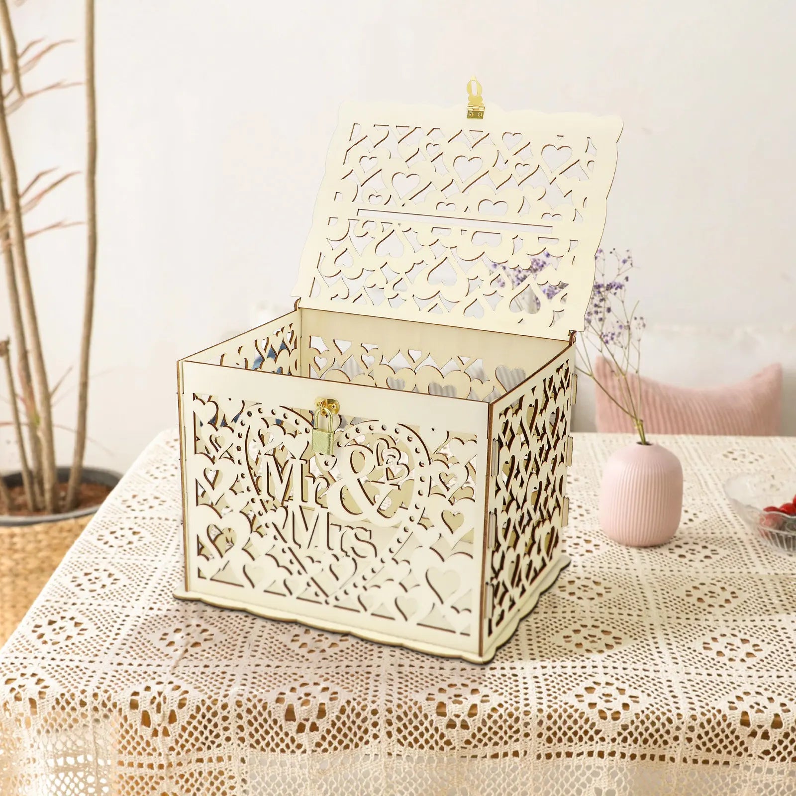 Urne Mariage en Bois Ajourée Vintage