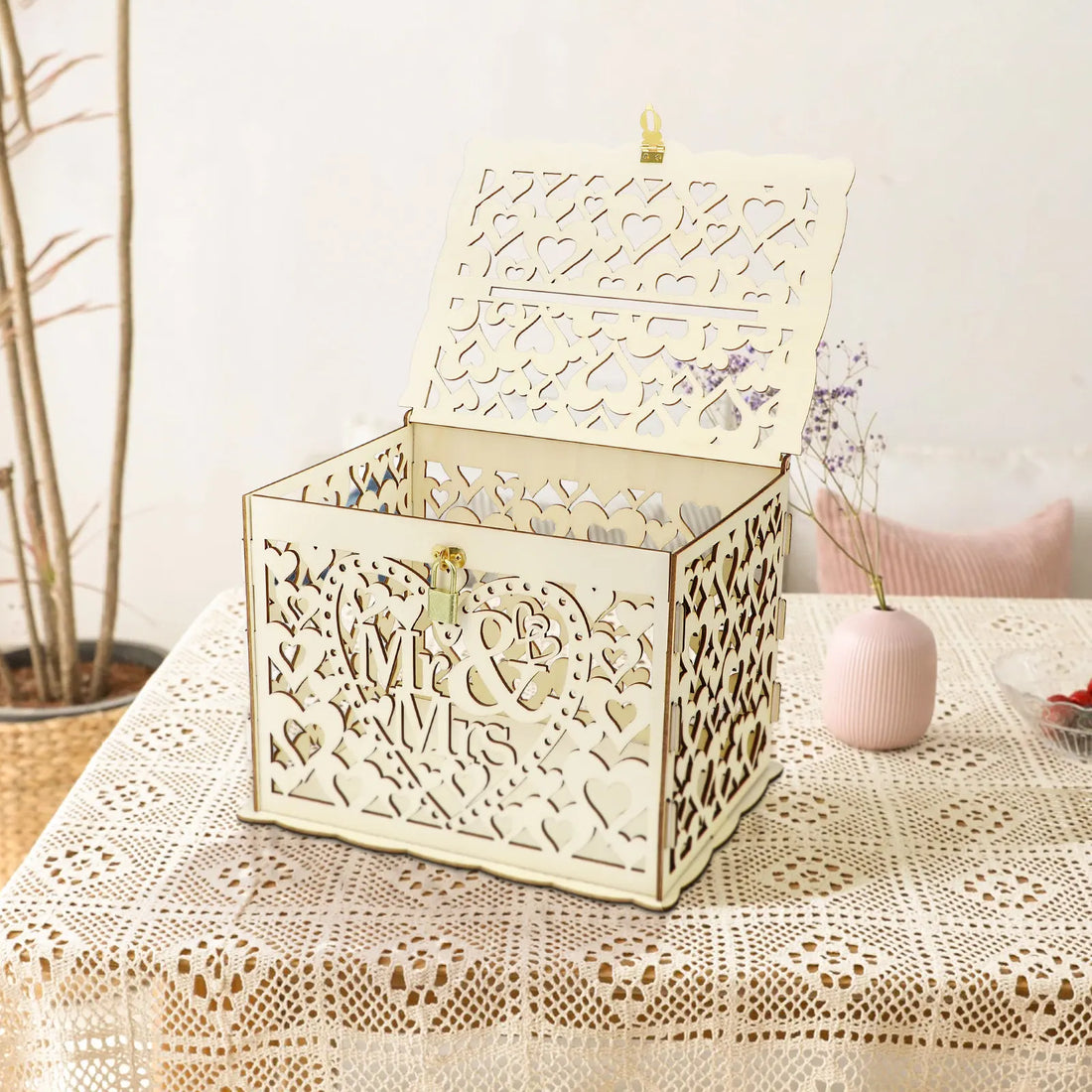 Urne Mariage en Bois Ajourée Vintage