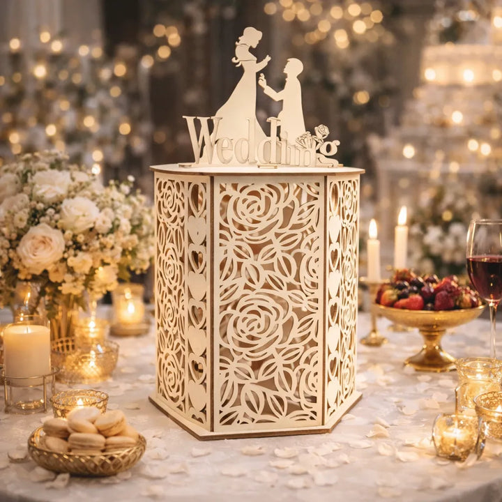Urne Mariage en Bois Floral