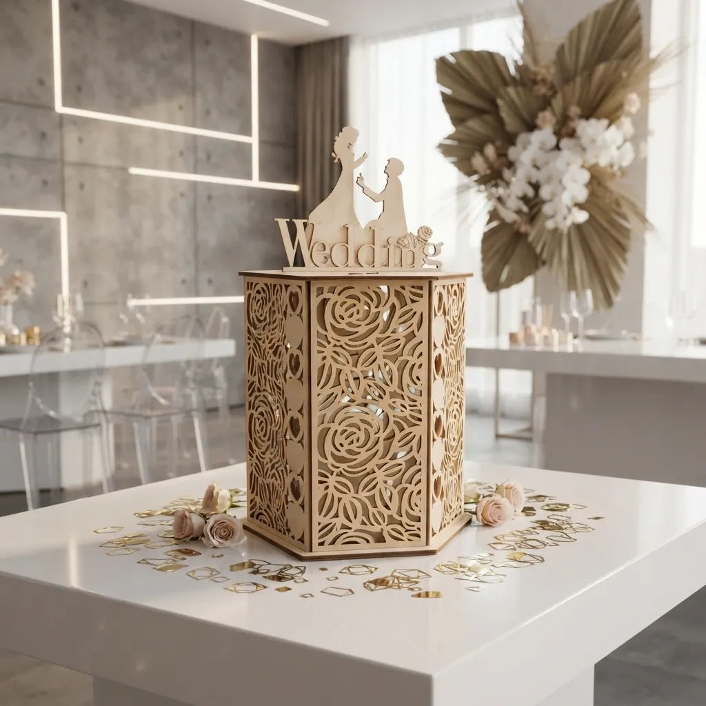 Urne Mariage en Bois Floral Minimaliste