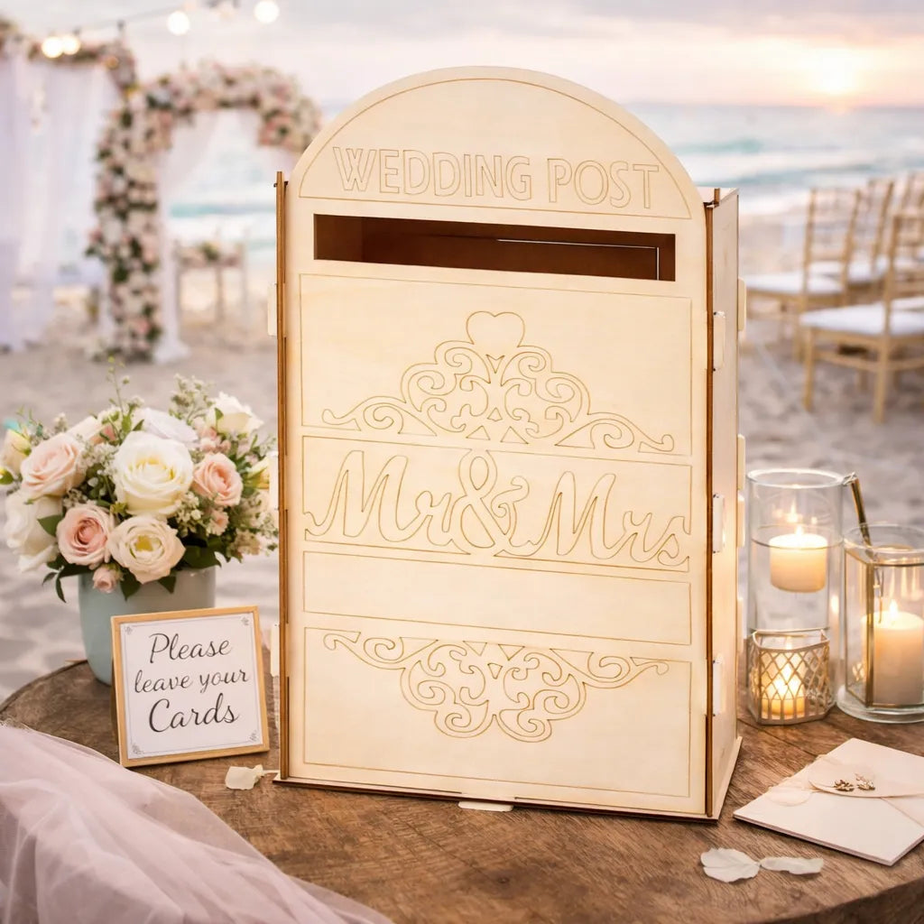 Urne Mariage en Bois Minimaliste Beige